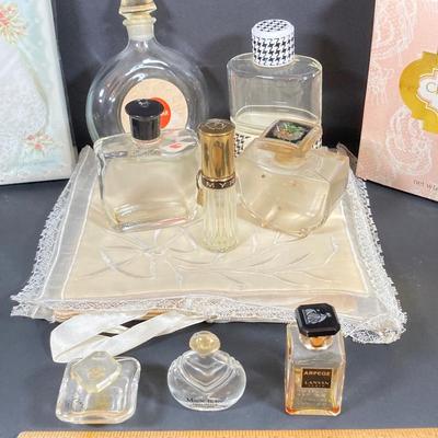 LOT 67: Vintage Westmoreland Handmade Frosted Glass Vanity Set, Perfume, Dusting Powders, Perfume Bottles and More