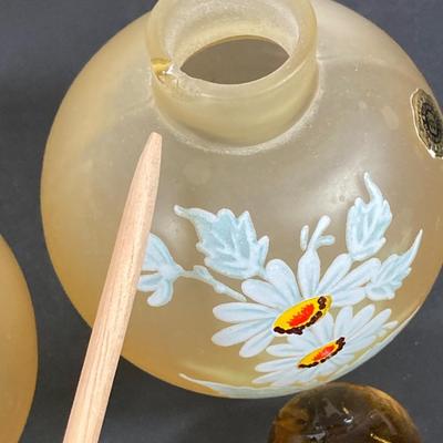 LOT 67: Vintage Westmoreland Handmade Frosted Glass Vanity Set, Perfume, Dusting Powders, Perfume Bottles and More