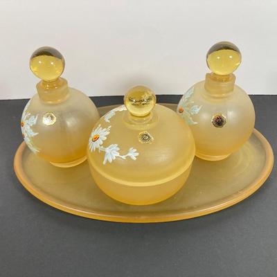 LOT 67: Vintage Westmoreland Handmade Frosted Glass Vanity Set, Perfume, Dusting Powders, Perfume Bottles and More