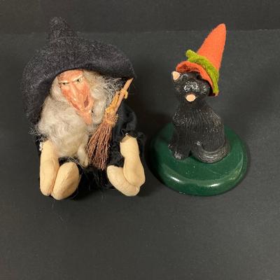 LOT 72: Byers' Choice Ltd Halloween Witch, Halloween Black Cat and Hand Made Witch