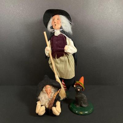LOT 72: Byers' Choice Ltd Halloween Witch, Halloween Black Cat and Hand Made Witch