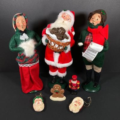 LOT 73: Byers' Choice Ltd Santa Claus with Basket of Chocolate, Byers' Choice Pair of Carolers and Decorative Ornaments