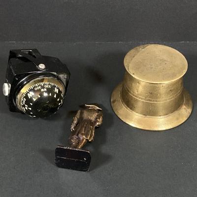 LOT 75: Nautical Books, Flags (Spain, Cuba and USA), Brass Plate and Mini Spittoon, Napolean Figurine and More