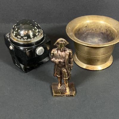 LOT 75: Nautical Books, Flags (Spain, Cuba and USA), Brass Plate and Mini Spittoon, Napolean Figurine and More
