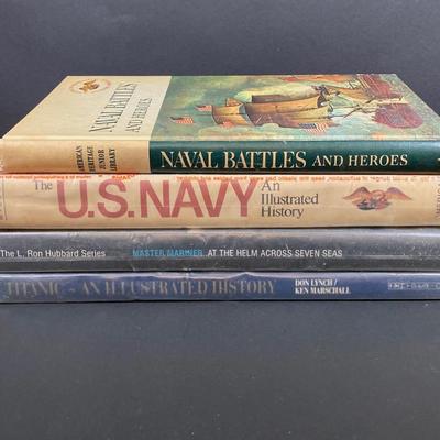 LOT 75: Nautical Books, Flags (Spain, Cuba and USA), Brass Plate and Mini Spittoon, Napolean Figurine and More