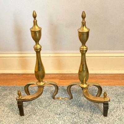 LOT 76: Brass Floor Lamp and Brass Andirons
