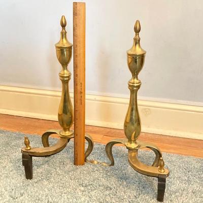 LOT 76: Brass Floor Lamp and Brass Andirons