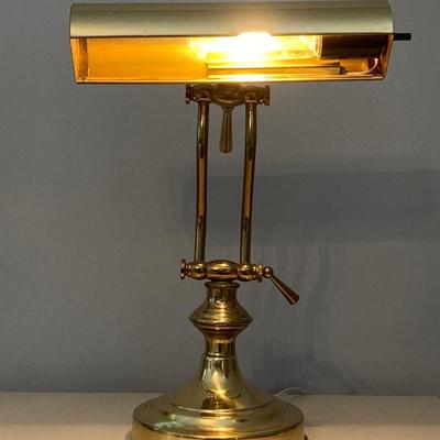 LOT 77: Brass Desk Lamp and Pair of Forged Baldwin Brass Candle Holders