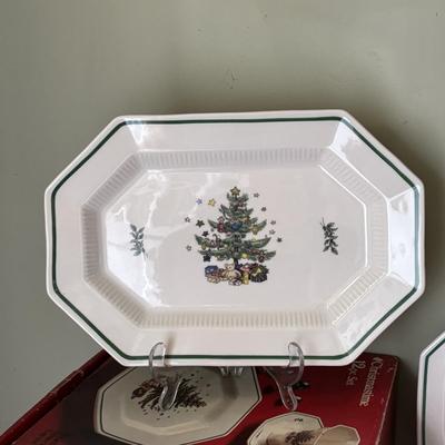 LOT 82: Nikko Christmastime China - 3 Boxes of Cups, Saucers and Plates, Two Tier Tray In Box, 3 Boxes of Salad Plates, a Serving...