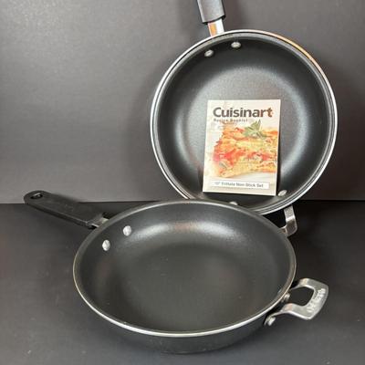 LOT 84: Cuisinart Compact Deep Fryer In Box, (2) Cuisinart 10" Frittata Pans, Glass Gravy Separator in Box, Cutting Board and More