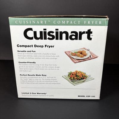 LOT 84: Cuisinart Compact Deep Fryer In Box, (2) Cuisinart 10" Frittata Pans, Glass Gravy Separator in Box, Cutting Board and More