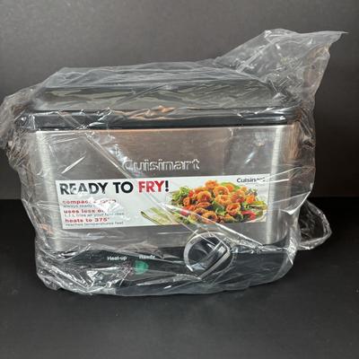 LOT 84: Cuisinart Compact Deep Fryer In Box, (2) Cuisinart 10" Frittata Pans, Glass Gravy Separator in Box, Cutting Board and More