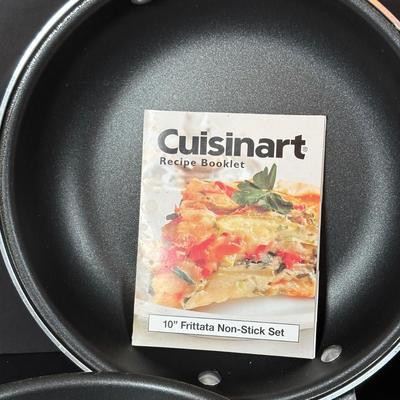 LOT 84: Cuisinart Compact Deep Fryer In Box, (2) Cuisinart 10" Frittata Pans, Glass Gravy Separator in Box, Cutting Board and More