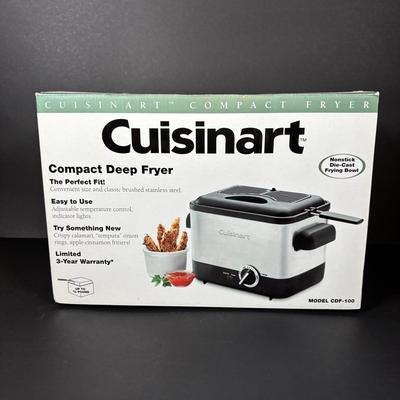 LOT 84: Cuisinart Compact Deep Fryer In Box, (2) Cuisinart 10" Frittata Pans, Glass Gravy Separator in Box, Cutting Board and More