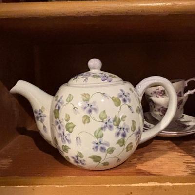 LOT 85: Kitchen Cabinet Lot - Contents Include China, Glasses Teapot Crystal and Much More