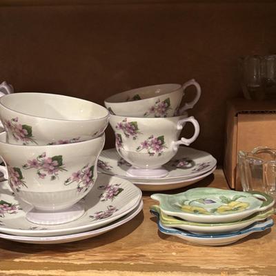 LOT 85: Kitchen Cabinet Lot - Contents Include China, Glasses Teapot Crystal and Much More