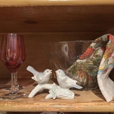 LOT 85: Kitchen Cabinet Lot - Contents Include China, Glasses Teapot Crystal and Much More