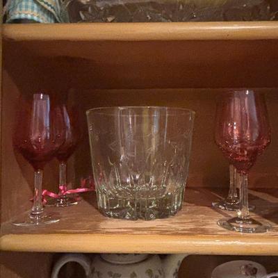 LOT 85: Kitchen Cabinet Lot - Contents Include China, Glasses Teapot Crystal and Much More