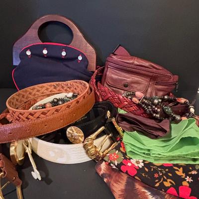 LOT 86: Vintage Fashion Accessories Including Italian Leather and Other Belts, Bags, Scarfs and More
