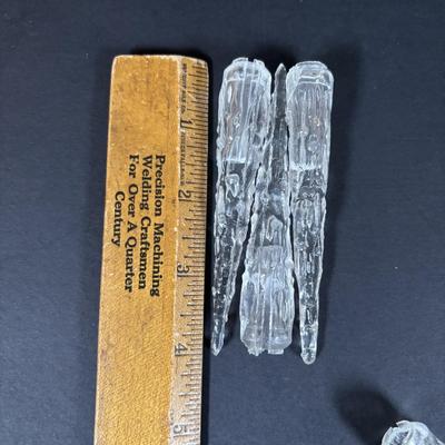 LOT 88: Set of 5 MCM Icy the Icicle Man Lucite/Acrylic Ornament Designed by George Fusek, a Group Icicle Light Covers and Bell Shaped...