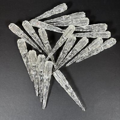 LOT 88: Set of 5 MCM Icy the Icicle Man Lucite/Acrylic Ornament Designed by George Fusek, a Group Icicle Light Covers and Bell Shaped...