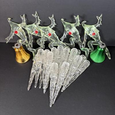 LOT 88: Set of 5 MCM Icy the Icicle Man Lucite/Acrylic Ornament Designed by George Fusek, a Group Icicle Light Covers and Bell Shaped...