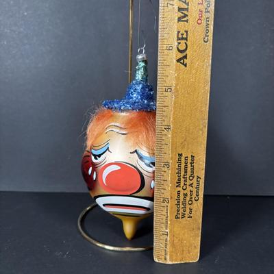 LOT 90: De Carlini Clown Christmas Ornament and Other Glass Bulbs and Ornaments