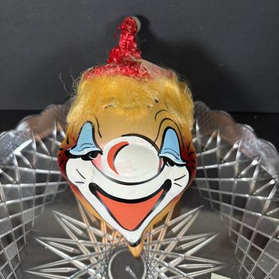 LOT 90: De Carlini Clown Christmas Ornament and Other Glass Bulbs and Ornaments