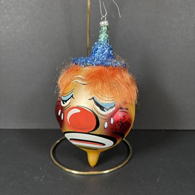 LOT 90: De Carlini Clown Christmas Ornament and Other Glass Bulbs and Ornaments