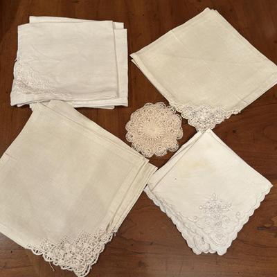 LOT 92: Assortment of Lacy ,Embroidered and Holiday Table Linens and More