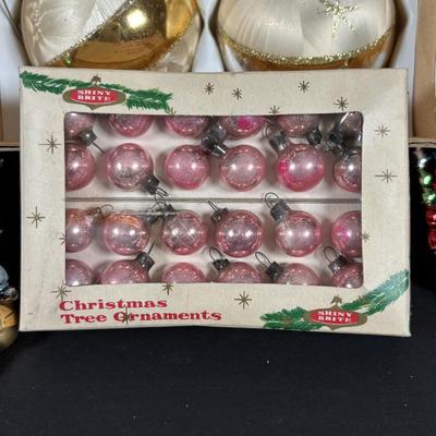 LOT 94: Vintage Glass Christmas Bulbs in Original Boxes,Plastic Beads and Porcelain Faced Angel Tree Topper