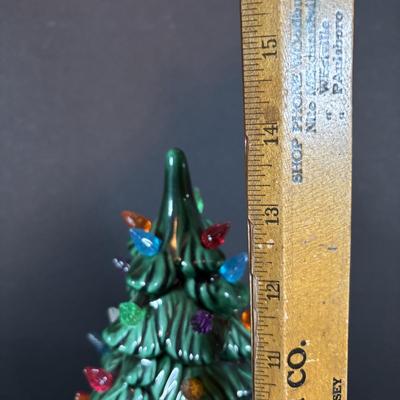 LOT 95: Vintage Holland Mold Lighted Ceramic Christmas Tree and Smaller Lighted Ceramic Christmas Tree