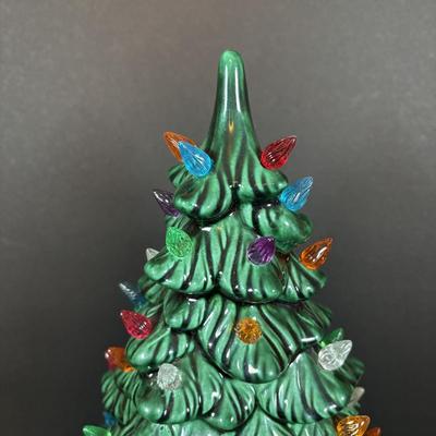 LOT 95: Vintage Holland Mold Lighted Ceramic Christmas Tree and Smaller Lighted Ceramic Christmas Tree