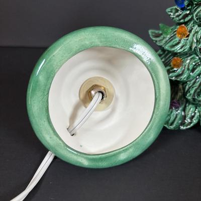 LOT 95: Vintage Holland Mold Lighted Ceramic Christmas Tree and Smaller Lighted Ceramic Christmas Tree