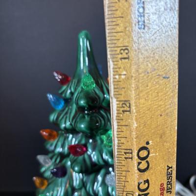 LOT 95: Vintage Holland Mold Lighted Ceramic Christmas Tree and Smaller Lighted Ceramic Christmas Tree