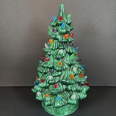 LOT 95: Vintage Holland Mold Lighted Ceramic Christmas Tree and Smaller Lighted Ceramic Christmas Tree