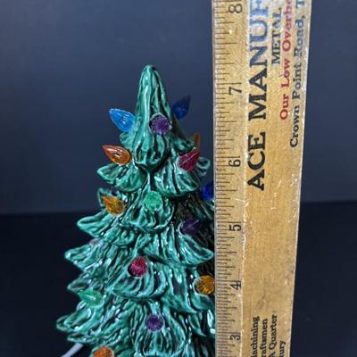 LOT 95: Vintage Holland Mold Lighted Ceramic Christmas Tree and Smaller Lighted Ceramic Christmas Tree