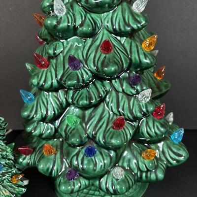 LOT 95: Vintage Holland Mold Lighted Ceramic Christmas Tree and Smaller Lighted Ceramic Christmas Tree