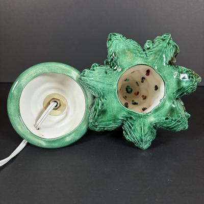 LOT 95: Vintage Holland Mold Lighted Ceramic Christmas Tree and Smaller Lighted Ceramic Christmas Tree