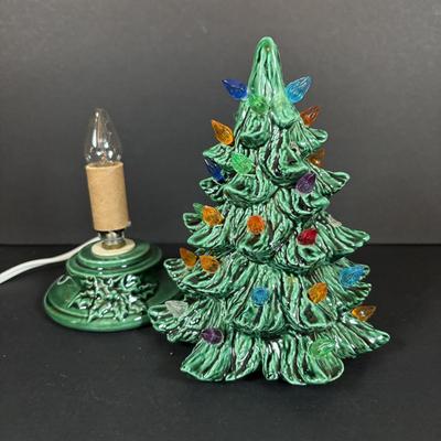LOT 95: Vintage Holland Mold Lighted Ceramic Christmas Tree and Smaller Lighted Ceramic Christmas Tree