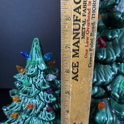 LOT 95: Vintage Holland Mold Lighted Ceramic Christmas Tree and Smaller Lighted Ceramic Christmas Tree