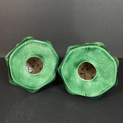 LOT 96: Collection of Ceramic Lighted Mini Christmas Trees, Ceramic Christmas Wreath and Holy Leaf Dish