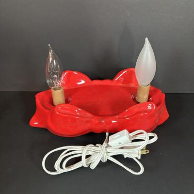 LOT 96: Collection of Ceramic Lighted Mini Christmas Trees, Ceramic Christmas Wreath and Holy Leaf Dish