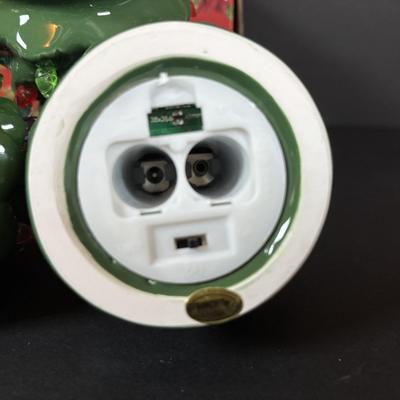 LOT 96: Collection of Ceramic Lighted Mini Christmas Trees, Ceramic Christmas Wreath and Holy Leaf Dish