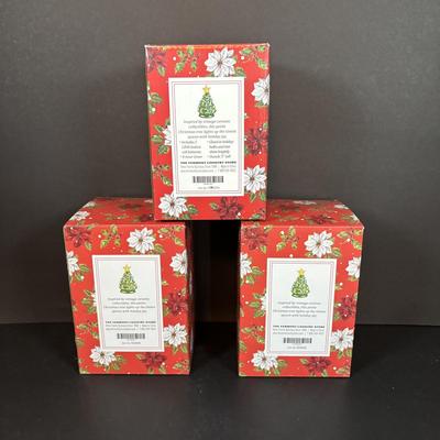 LOT 96: Collection of Ceramic Lighted Mini Christmas Trees, Ceramic Christmas Wreath and Holy Leaf Dish