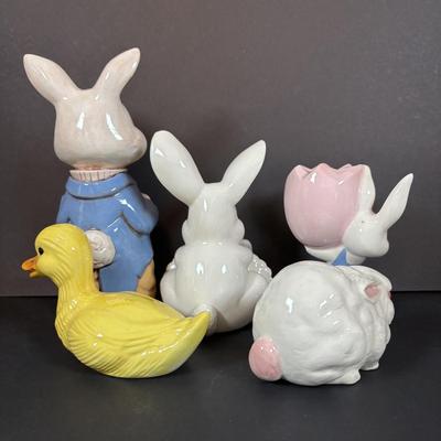 LOT 97: Sping is in the Air Collection of Easter Decor Featuring a Large Annalee Easter Bunny, Ceramic Bunnies and Duck, Eggs, and...