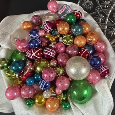 LOT 99: Large Assortment of Vintage Christmas Decoration Including Elves, Glass Balls, and Icicles, Knee Huggers, Kurt Adler Gumdrop...
