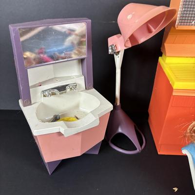 LOT 102: Collection of Vintage Dawn Dolls, Clothing, Accessories and Beauty Parlor Furniture