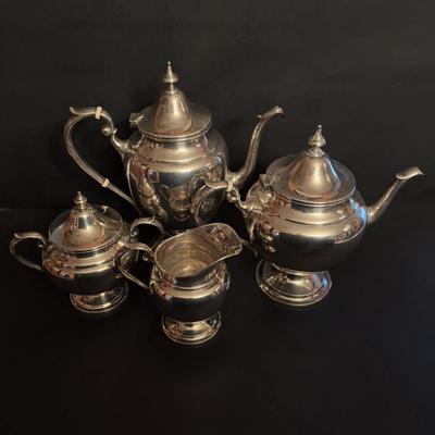 LOT 105: Gorham Sterling Silver Tea Service Set with Oval Silverplate Serving Tray Tw. 1,790g