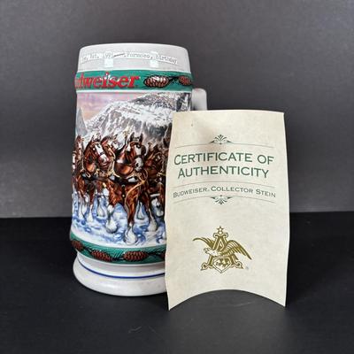 LOT 104: Collection of Copper, Glass and Ceramic Beer Steins and Mugs Lowenbrau and More, Romana Caffe Copper Tray, and Other Bar Must Haves